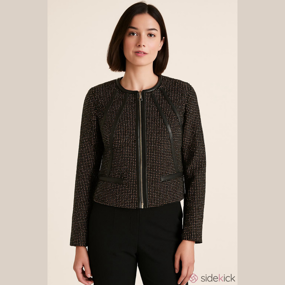 Marks and Spencer Wool Blend Crop Blazer Black with Gold Size 8